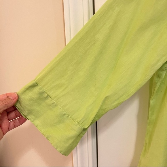 Chico's Button Up Top Size 1 (Medium) Yellow Green Ramie Cotton 3/4 Sleeve Sheer - Picture 7 of 12